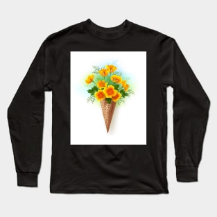 Waffle Cone with California Poppy Long Sleeve T-Shirt